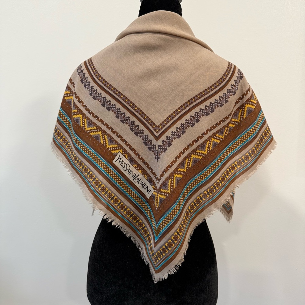 Yves Saint Laurent Silk Scarf Beige Brown - Picture 6 of 8